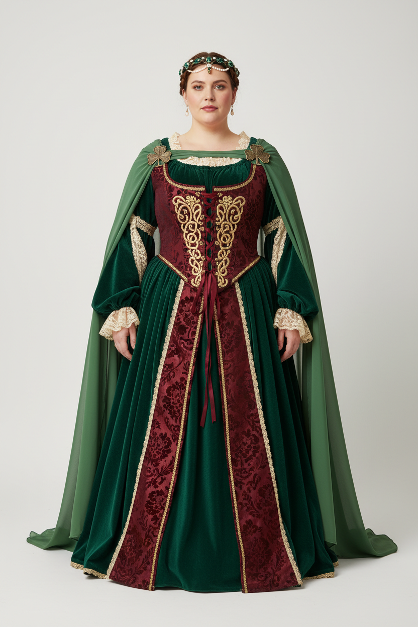 Womens Renaissance Faire Dresses Medieval Irish Traditional plus Size Dresses Ruffle over Dress Corset Retro Cosplay Gown