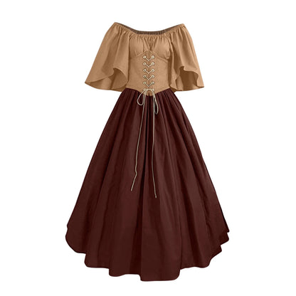 Womens Renaissance Faire Dresses Medieval Irish Traditional plus Size Dresses Ruffle over Dress Corset Retro Cosplay Gown