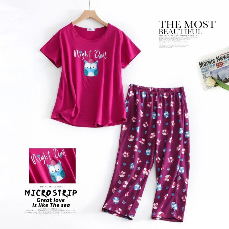 Summer Women Casual Loose Pajama Sets Ladies Soft Cotton Sleepwear Suit Women's Pijama Mujer Grande Oversize Home Clothes