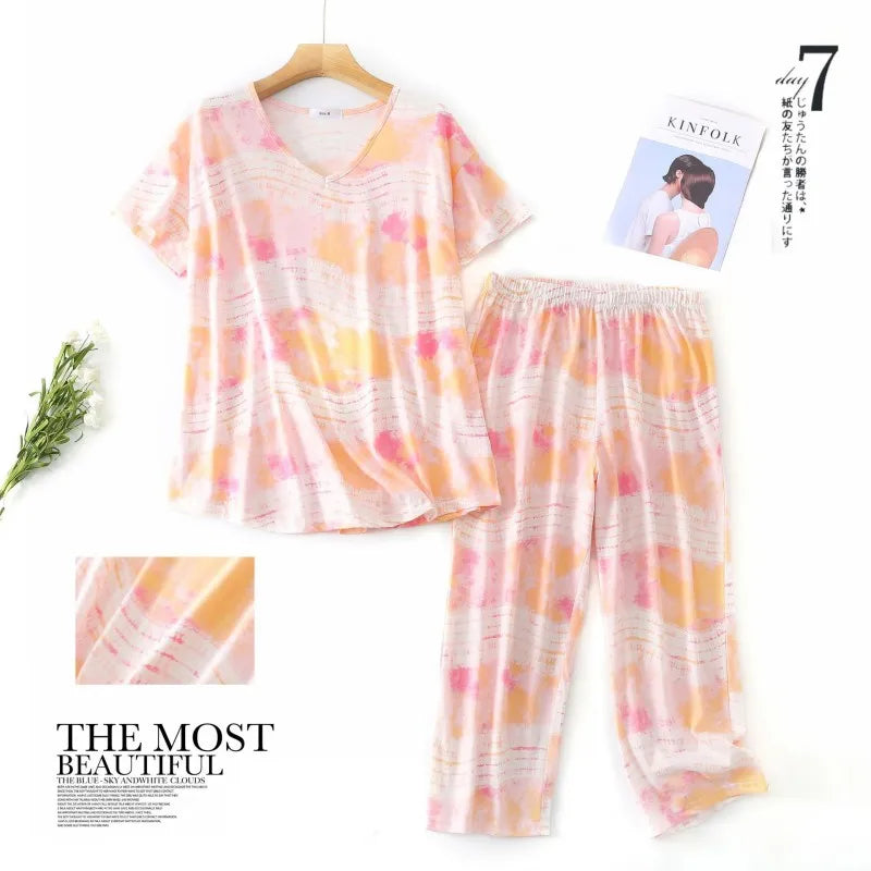 Summer Women Casual Loose Pajama Sets Ladies Soft Cotton Sleepwear Suit Women's Pijama Mujer Grande Oversize Home Clothes