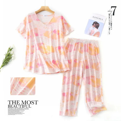 Summer Women Casual Loose Pajama Sets Ladies Soft Cotton Sleepwear Suit Women's Pijama Mujer Grande Oversize Home Clothes