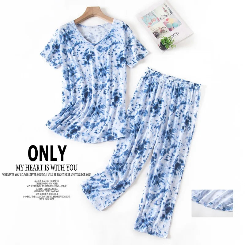 Summer Women Casual Loose Pajama Sets Ladies Soft Cotton Sleepwear Suit Women's Pijama Mujer Grande Oversize Home Clothes