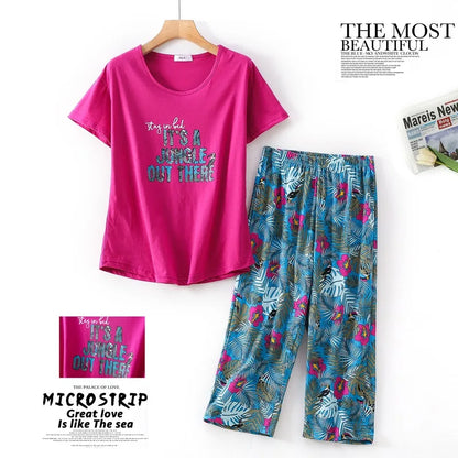 Summer Women Casual Loose Pajama Sets Ladies Soft Cotton Sleepwear Suit Women's Pijama Mujer Grande Oversize Home Clothes