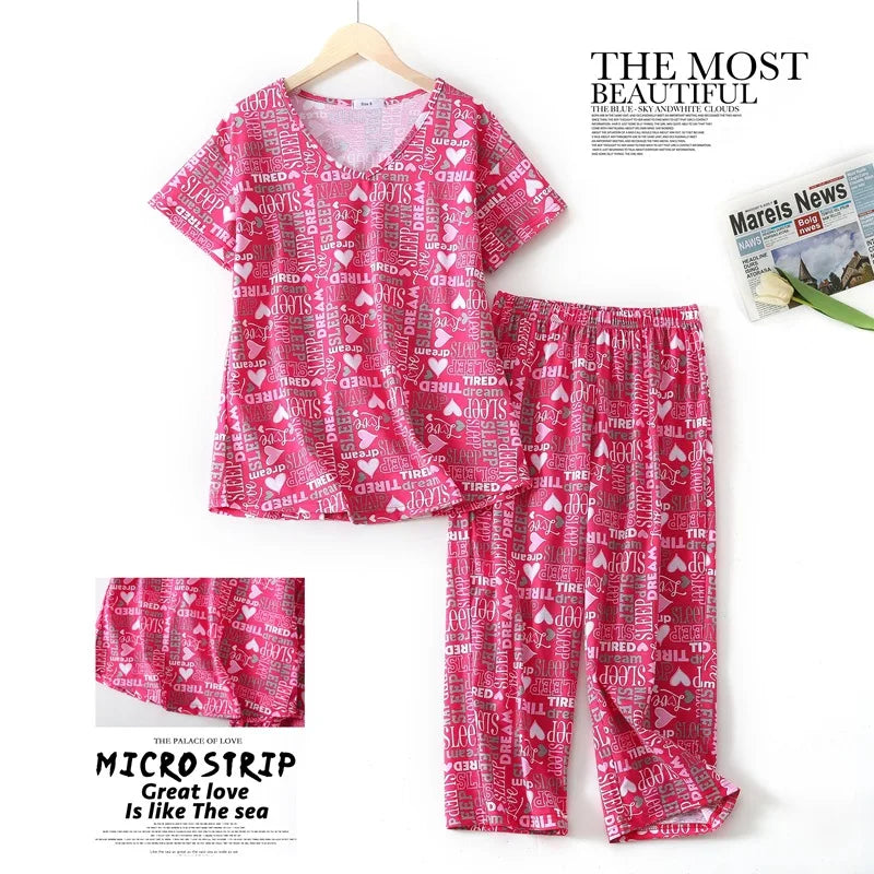 Summer Women Casual Loose Pajama Sets Ladies Soft Cotton Sleepwear Suit Women's Pijama Mujer Grande Oversize Home Clothes