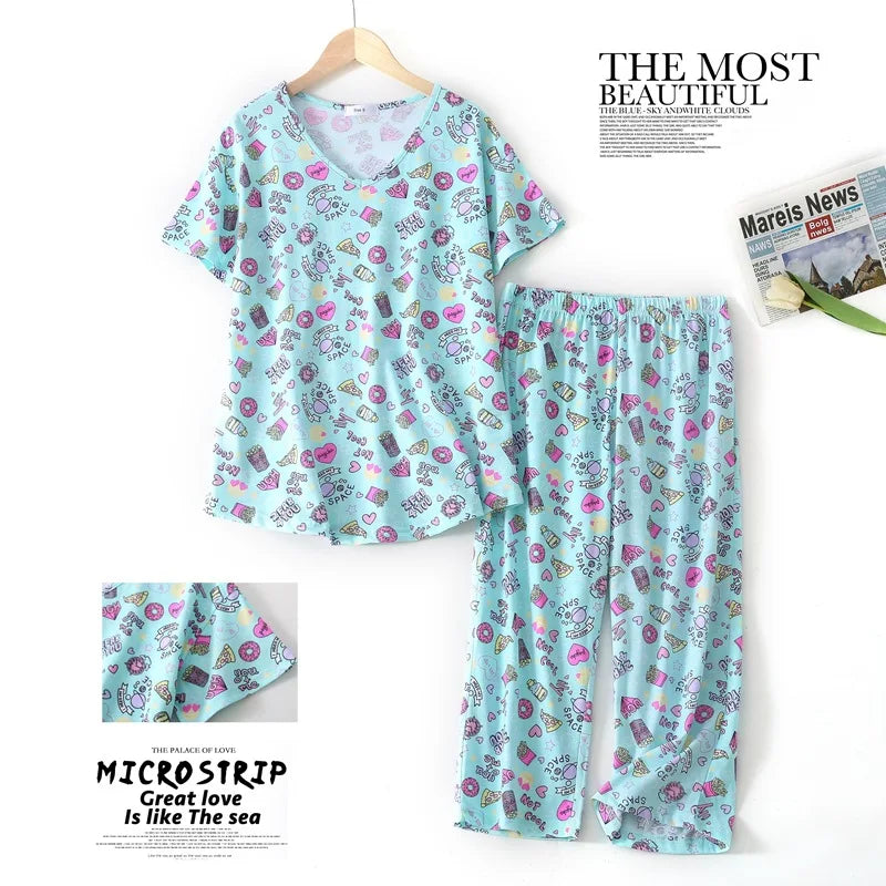 Summer Women Casual Loose Pajama Sets Ladies Soft Cotton Sleepwear Suit Women's Pijama Mujer Grande Oversize Home Clothes