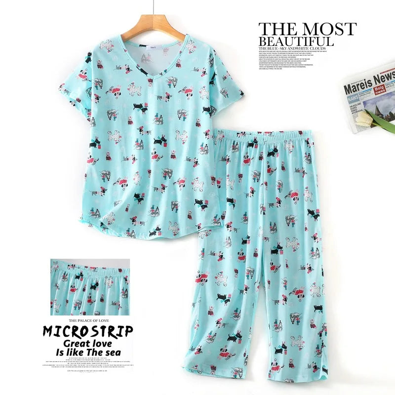 Summer Women Casual Loose Pajama Sets Ladies Soft Cotton Sleepwear Suit Women's Pijama Mujer Grande Oversize Home Clothes