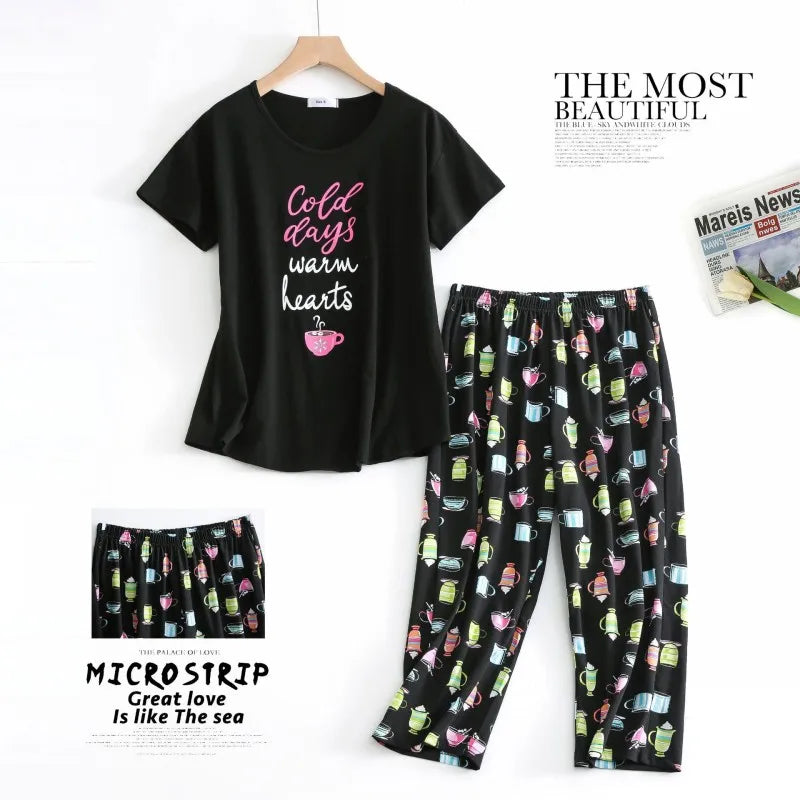 Summer Women Casual Loose Pajama Sets Ladies Soft Cotton Sleepwear Suit Women's Pijama Mujer Grande Oversize Home Clothes