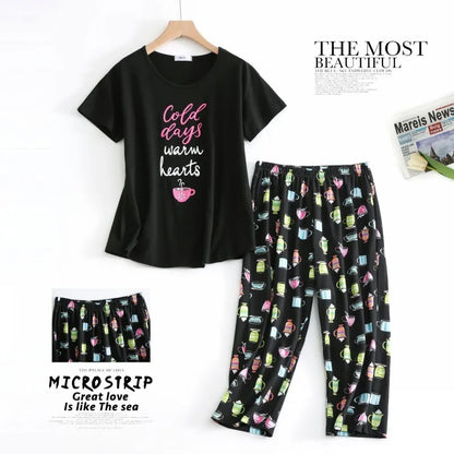 Summer Women Casual Loose Pajama Sets Ladies Soft Cotton Sleepwear Suit Women's Pijama Mujer Grande Oversize Home Clothes