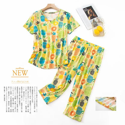Summer Women Casual Loose Pajama Sets Ladies Soft Cotton Sleepwear Suit Women's Pijama Mujer Grande Oversize Home Clothes