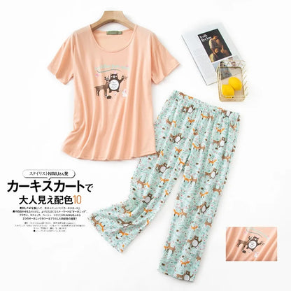 Summer Women Casual Loose Pajama Sets Ladies Soft Cotton Sleepwear Suit Women's Pijama Mujer Grande Oversize Home Clothes
