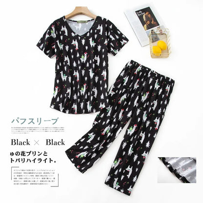 Summer Women Casual Loose Pajama Sets Ladies Soft Cotton Sleepwear Suit Women's Pijama Mujer Grande Oversize Home Clothes