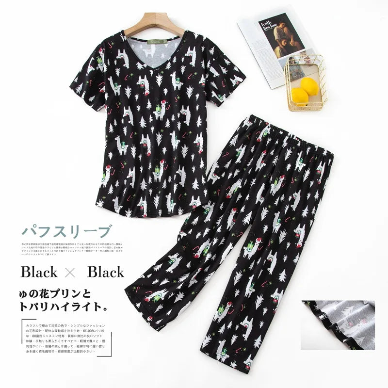 Summer Women Casual Loose Pajama Sets Ladies Soft Cotton Sleepwear Suit Women's Pijama Mujer Grande Oversize Home Clothes