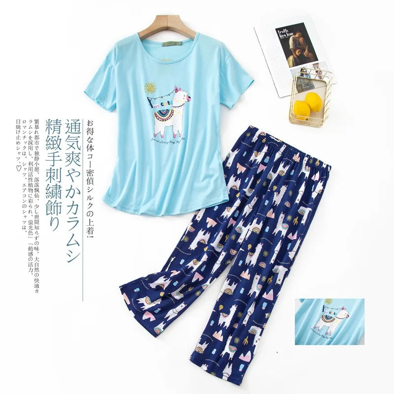 Summer Women Casual Loose Pajama Sets Ladies Soft Cotton Sleepwear Suit Women's Pijama Mujer Grande Oversize Home Clothes