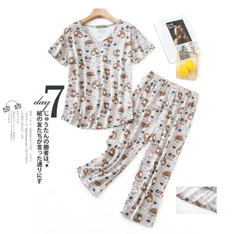 Summer Women Casual Loose Pajama Sets Ladies Soft Cotton Sleepwear Suit Women's Pijama Mujer Grande Oversize Home Clothes