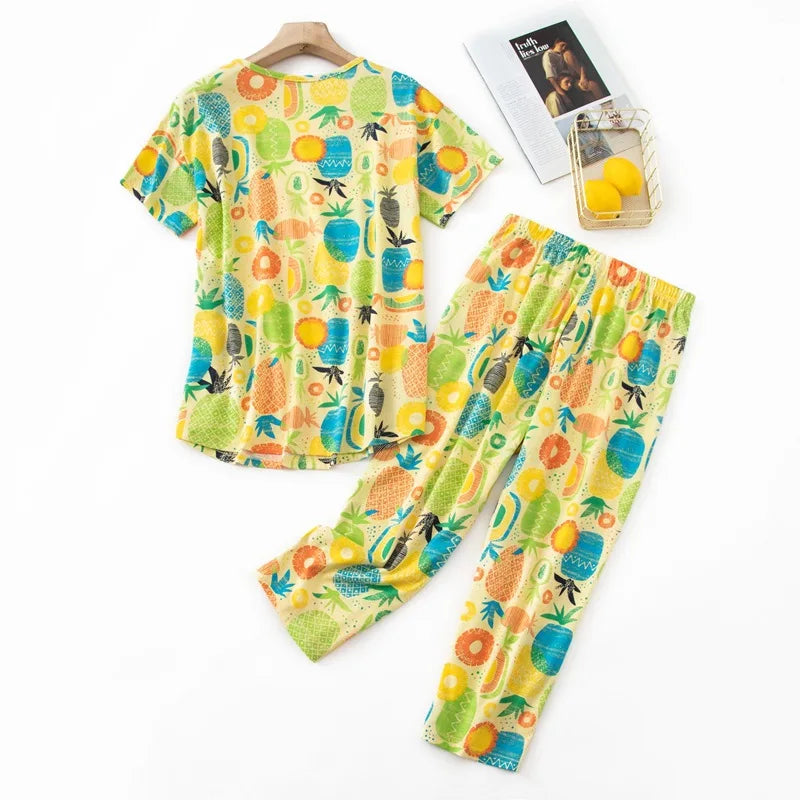 Summer Women Casual Loose Pajama Sets Ladies Soft Cotton Sleepwear Suit Women's Pijama Mujer Grande Oversize Home Clothes