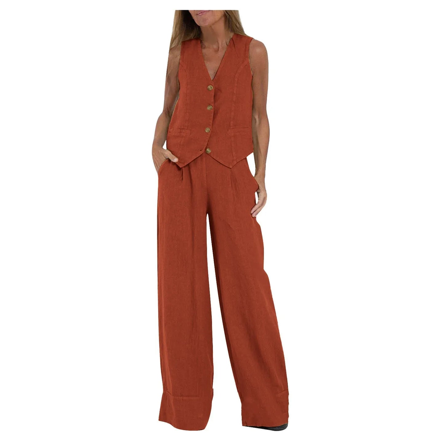 Women's Clothing 2024 Spring Summer New Fashionable Vest Pants Collage Splicing Pure Sleeveless Color Temperament Casual Suit