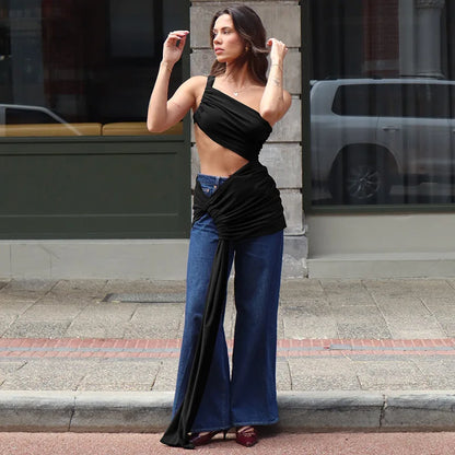 Ladies Summer 2 Pieces Set Women Sleeveless Backless Strap Spit Crop Top Side Slit Slim Long Skirt Evening Party Club Streetwear