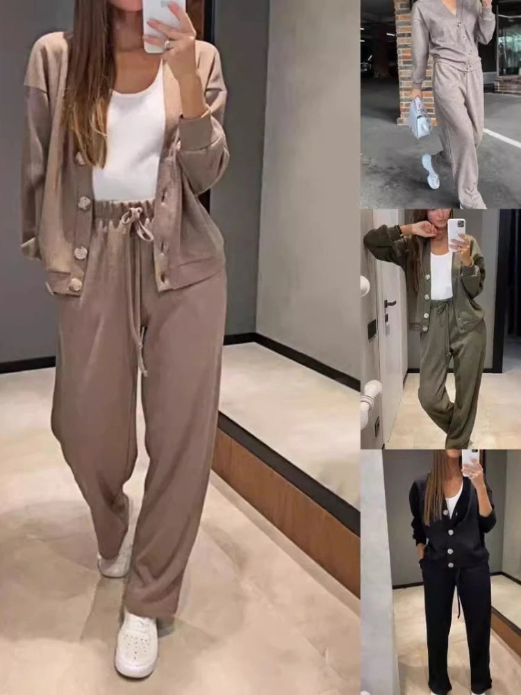 Autumn Winter New Temperament European American Casual Sports Suit Cardigan Top Women's Clothing Two Piece Sets Womens Outifits