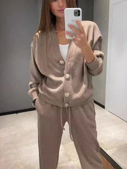 Autumn Winter New Temperament European American Casual Sports Suit Cardigan Top Women's Clothing Two Piece Sets Womens Outifits