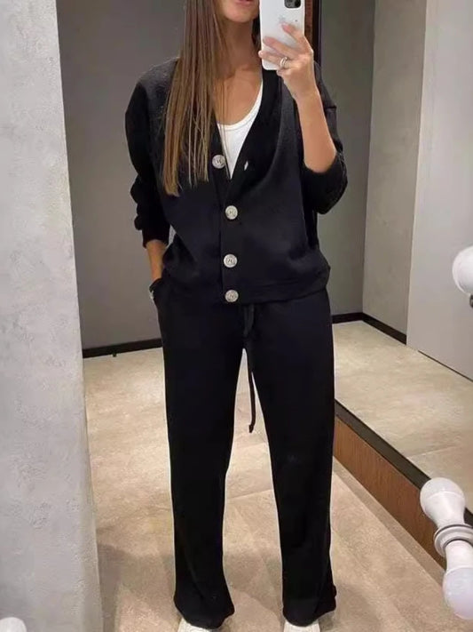 Autumn Winter New Temperament European American Casual Sports Suit Cardigan Top Women's Clothing Two Piece Sets Womens Outifits
