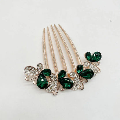 Fashion Zircon Butterfly Five Toothed Hairpin Bride Hair Accessories for Women Retro Luxury Alloy Hair Comb Mom's Headwear Gift