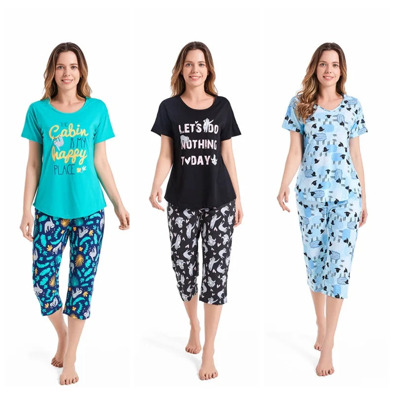 Summer Women Casual Loose Pajama Sets Ladies Soft Cotton Sleepwear Suit Women's Pijama Mujer Grande Oversize Home Clothes