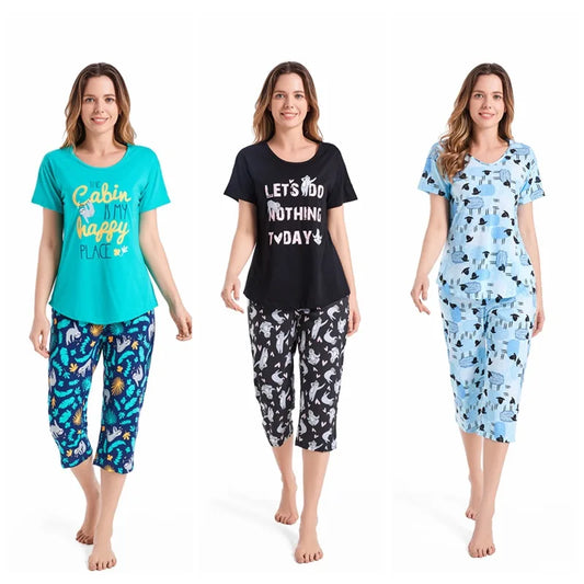 Summer Women Casual Loose Pajama Sets Ladies Soft Cotton Sleepwear Suit Women's Pijama Mujer Grande Oversize Home Clothes