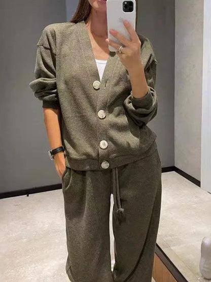 Autumn Winter New Temperament European American Casual Sports Suit Cardigan Top Women's Clothing Two Piece Sets Womens Outifits