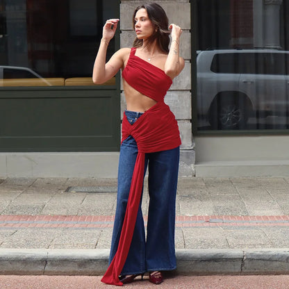 Ladies Summer 2 Pieces Set Women Sleeveless Backless Strap Spit Crop Top Side Slit Slim Long Skirt Evening Party Club Streetwear