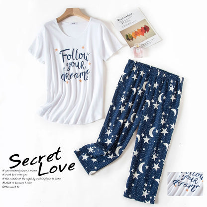 Summer Women Casual Loose Pajama Sets Ladies Soft Cotton Sleepwear Suit Women's Pijama Mujer Grande Oversize Home Clothes