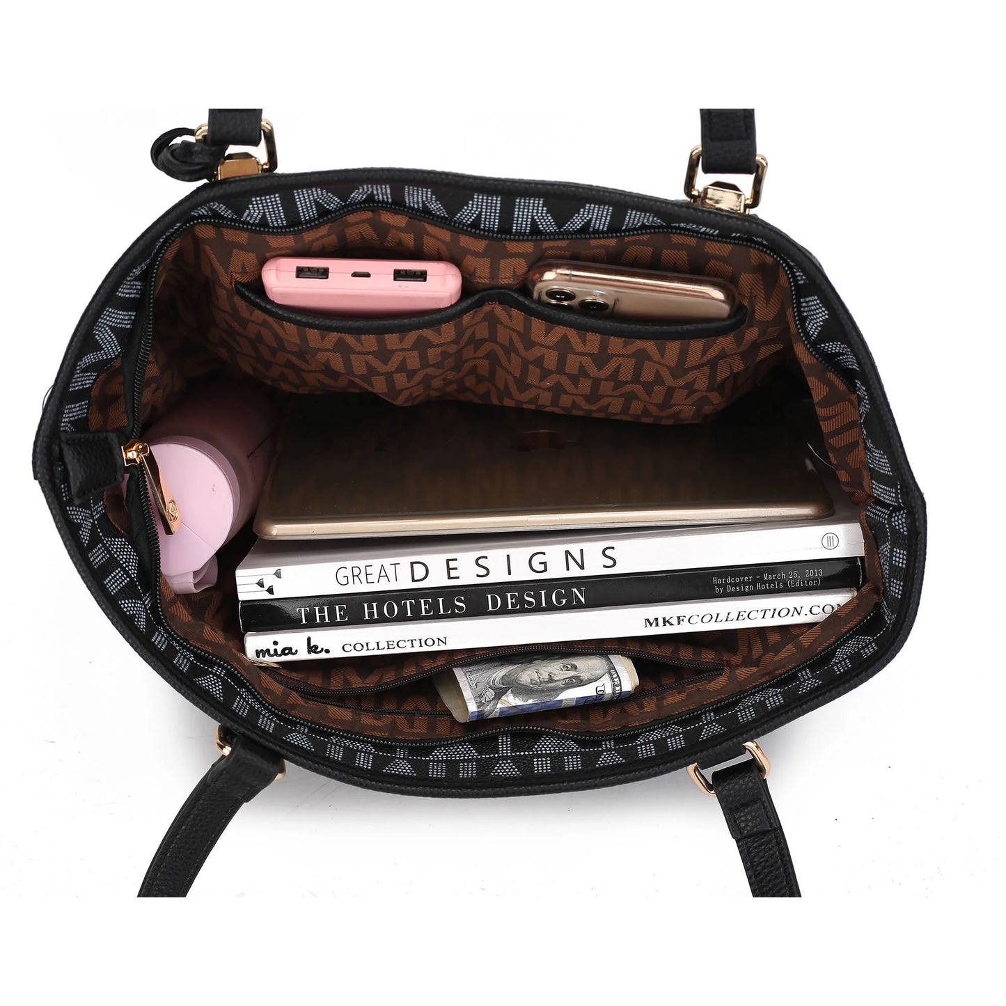 Arya Women'S Tote Bag, Wristlet Pouch Purse, Vegan Leather Handbag 4Pcs Set by Mia K - Fuchsia