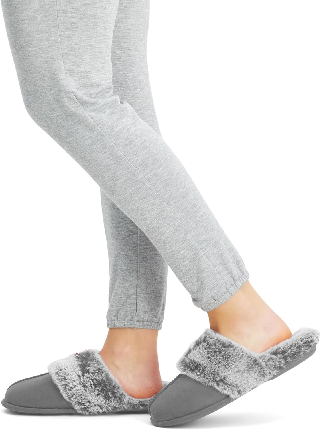 Women'S Comfy Faux Fur House Slipper Scuff Memory Foam Slip on Anti-Skid Sole