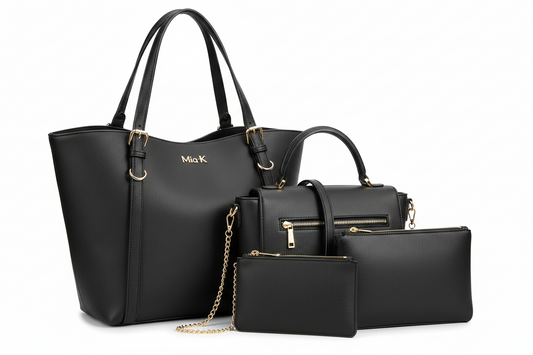 Havenly Women'S Tote Bag, Wristlet Pouch Purse, Vegan Leather Handbag 4Pcs Set by Mia K - Black